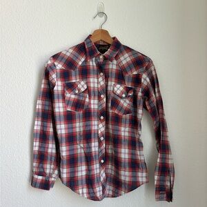 VTG CADOGAN COURT SPORTSWEAR plaid button down mens shirt medium blue and red